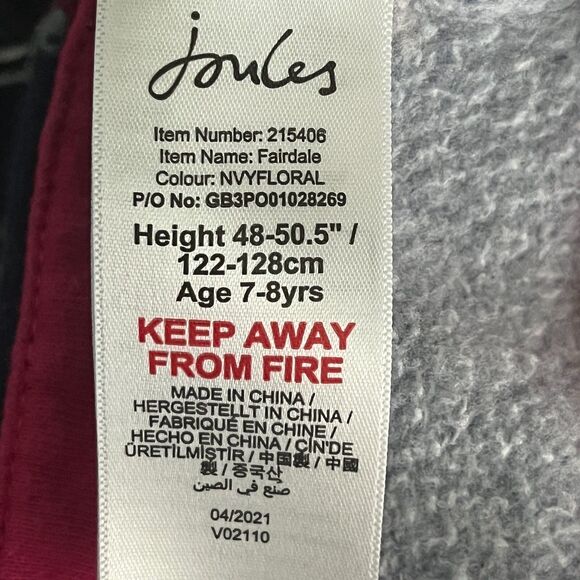 JOULES 1/4 Zip Sweatshirt Floral Little Girl size 7-8 Outdoors Layers - Picture 10 of 13